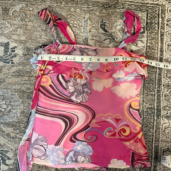 🌈 Y2K Express Sheer Swirl Print Ruffle Cami – Size 2 🌈 - Picture 5 of 7